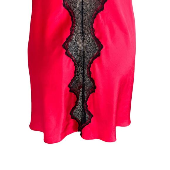 Victorias Secret Red Slip Dress with Black Lace Details Nightgown Satin Sz L Y2K - Picture 6 of 12